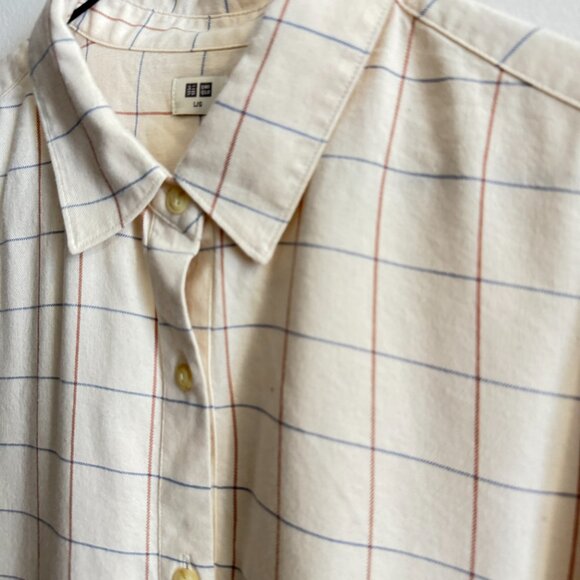 BRAND NEW | UNIQLO SOFT BRUSH BEIGE WHITE PLAID BUTTON SHIRT | SIZE L - Picture 7 of 10
